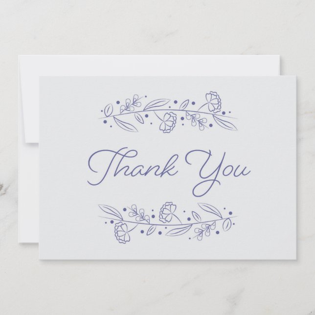 Elegant Light Blue Floral Vines Thank You Card Einladung (Vorderseite)