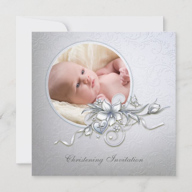 Elegant Light Blue Foto Christening Taufe Einladung (Vorderseite)