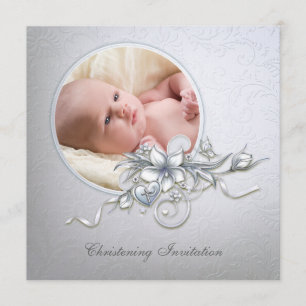 Elegant Light Blue Foto Christening Taufe Einladung