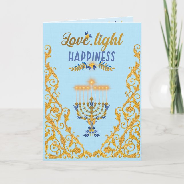 Elegant Light Blue Hanukkah  Karte (Vorderseite)