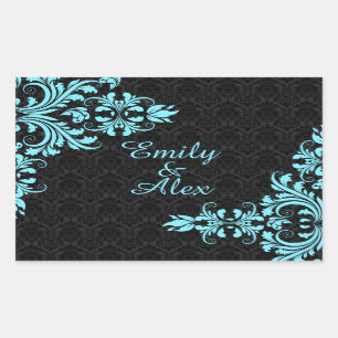 Elegant Light Blue Lace Black Damasks Rechteckiger Aufkleber