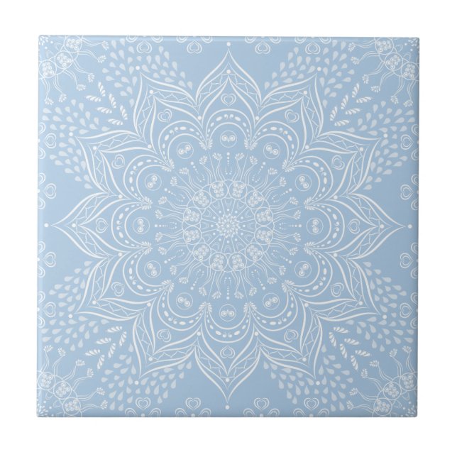 Elegant Light Blue Mandala Fliese (Vorderseite)
