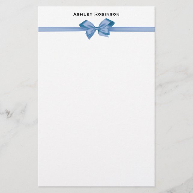 Elegant Light Blue Satin Bow auf Weiß Briefpapier (Vorderseite)