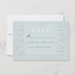 Elegant Light Blue Wedding RSVP Menü Choices Einladung