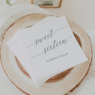 Elegant Light Gray Calligraphy 16 . Geburtstag Serviette