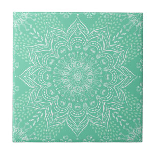 Elegant Light Green Boho Mandala Fliese