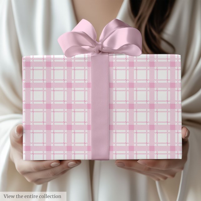 Elegant Light Pink Gingham 50th Birthday Wrapping Geschenkpapier (Elegant Light Pink Gingham 50th Birthday Wrapping)