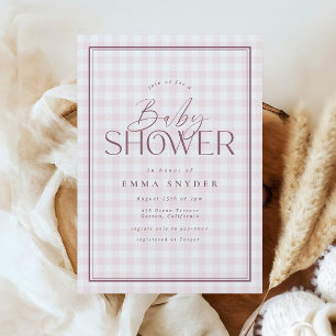Elegant Light Pink White Gingham Girl Baby Shower Einladung