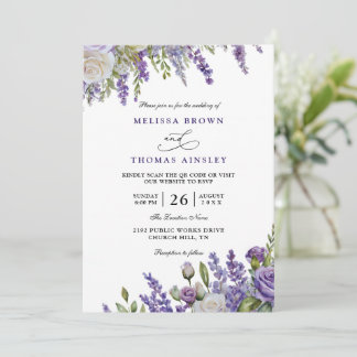 Elegant Light Purple Lavender QR Code Wedding Einladung
