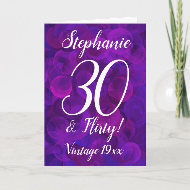 Elegant Lila 30 und Kokett Personalisierter Geburt Karte (Vorderseite)