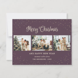 Elegant Lila 3 Foto Frohe Weihnachtskarten Feiertagskarte