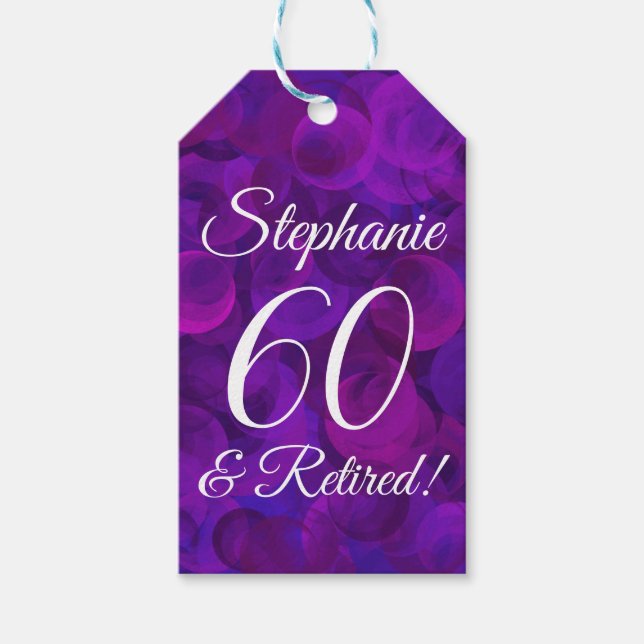 Elegant Lila 60 und Rentenersatz Geschenkanhänger (Vorderseite)