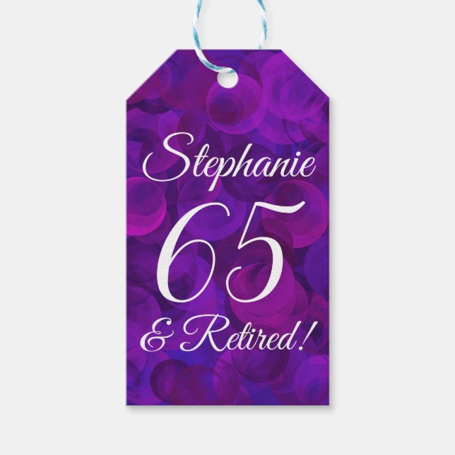 Elegant Lila 65 und Ruhestand Geschenkanhänger (Vorderseite)