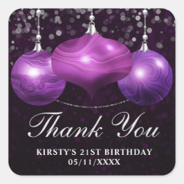 Elegant Lila Agate Christmas Baubles Geburtstag Quadratischer Aufkleber