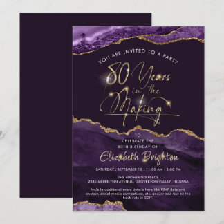 Elegant Lila Agate Gold Script 80. Geburtstag Einladung