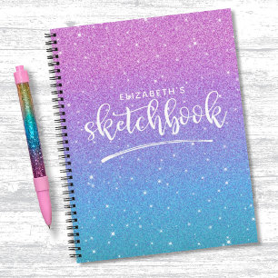 Elegant Lila Blue Glitzer Ombre Sketchbook Notizbuch