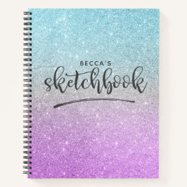 Elegant Lila Blue Glitzer Ombre Sketchbook Notizbuch