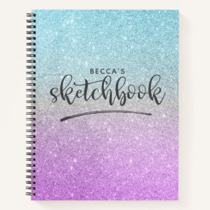 Elegant Lila Blue Glitzer Ombre Sketchbook Notizbuch
