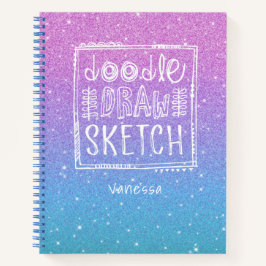 .Elegant Lila Blue Ombre Glitzer Sketchbook Hinwei Notizbuch