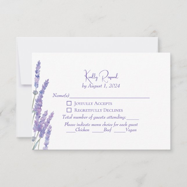 Elegant Lila Boho Lavender Blume Wedding RSVP (Vorderseite)
