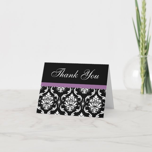 Elegant Lila Damask Wedding Danke Notizen (Vorderseite)