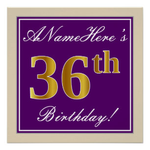 Elegant, Lila, Falsches Gold 36. Geburtstag + Name Poster