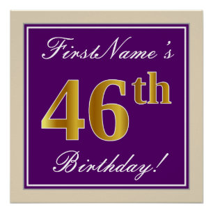 Elegant, Lila, Falsches Gold 46. Geburtstag + Name Poster