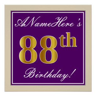 Elegant, Lila, Falsches Gold 88. Geburtstag + Name Poster