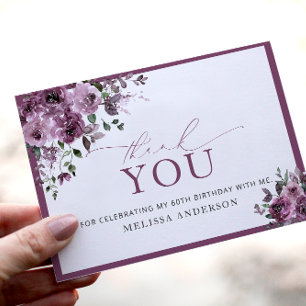 Elegant Lila floral 60. Geburtstag Danke Karte