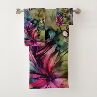 Elegant Lila floral Badhandtuch Set