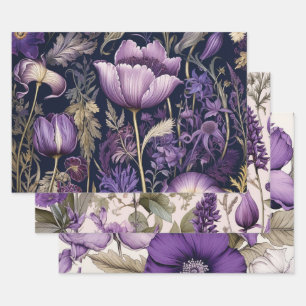 Elegant Lila floral Geschenkpapier Set