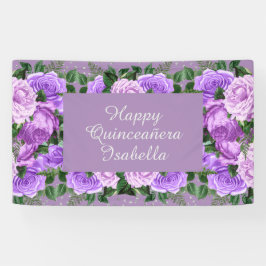 Elegant Lila Floral Happy Quinceañera Banner