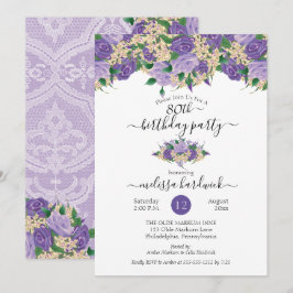 Elegant Lila floral | Lace 80. Geburtstagsparty Einladung