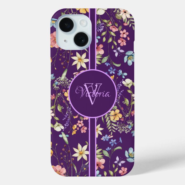 Elegant Lila floral Personalisiert Case-Mate iPhone Hülle (Rückseite)