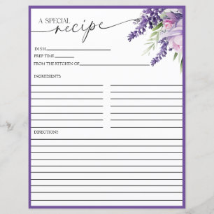 Elegant Lila floral Rezeptkarten