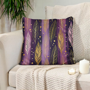Elegant Lila-Gold-Feder-Boho Kissen