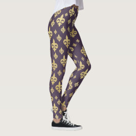 Elegant Lila & Gold Fleur-de-Lis | Mardi Gras Leggings