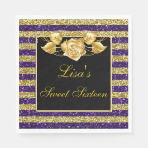 Elegant Lila Gold Glitzer Gold Rose Sweet 16 Serviette