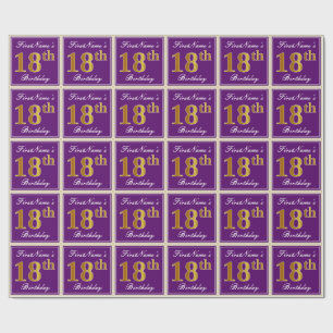 Elegant, lila, Imitat-Gold18. Geburtstag + Name Geschenkpapier