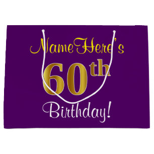 Elegant, lila, Imitat-Gold60. Geburtstag + Name Große Geschenktüte