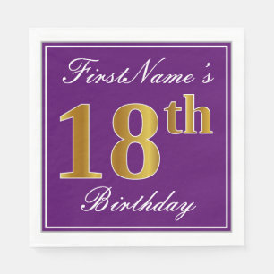 Elegant Lila, Imitate Gold 18. Geburtstag + Name Serviette