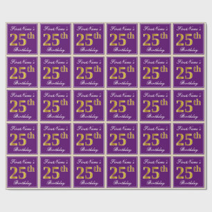 Elegant, Lila, Imitate Gold 25. Geburtstag + Name Geschenkpapier
