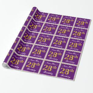 Elegant, Lila, Imitate Gold 28. Geburtstag + Name Geschenkpapier