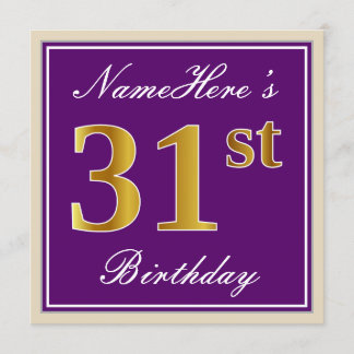 Elegant, Lila, Imitate Gold 31. Geburtstag + Name Einladung