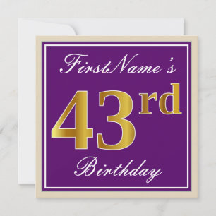Elegant, Lila, Imitate Gold 43. Geburtstag + Name Einladung