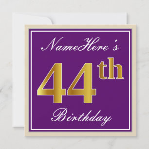 Elegant, Lila, Imitate Gold 44. Geburtstag + Name Einladung