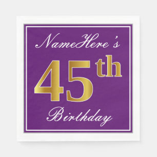 Elegant Lila, Imitate Gold 45. Geburtstag + Name Serviette