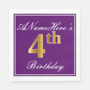 Elegant Lila, Imitate Gold 4. Geburtstag + Name Serviette