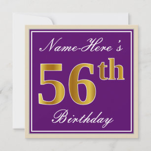 Elegant, Lila, Imitate Gold 56. Geburtstag + Name Einladung