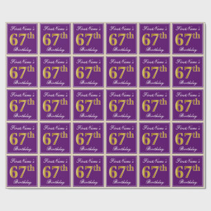 Elegant, Lila, Imitate Gold 67. Geburtstag + Name Geschenkpapier